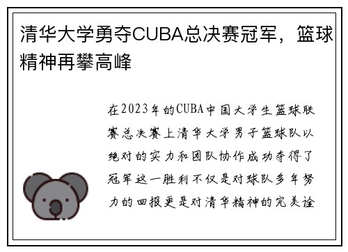 清华大学勇夺CUBA总决赛冠军，篮球精神再攀高峰