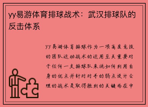 yy易游体育排球战术：武汉排球队的反击体系